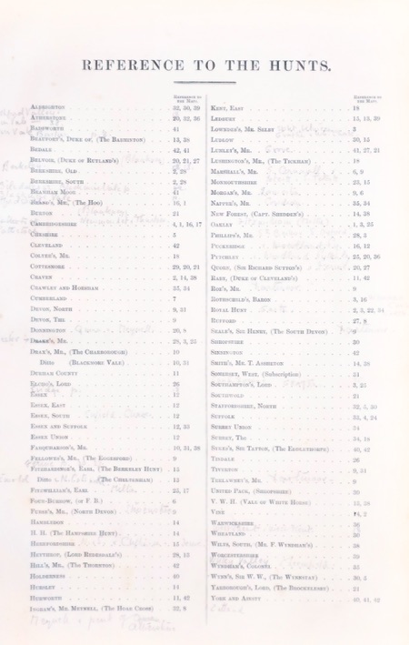 Hobson's Fox Hunting Atlas List of Hunts