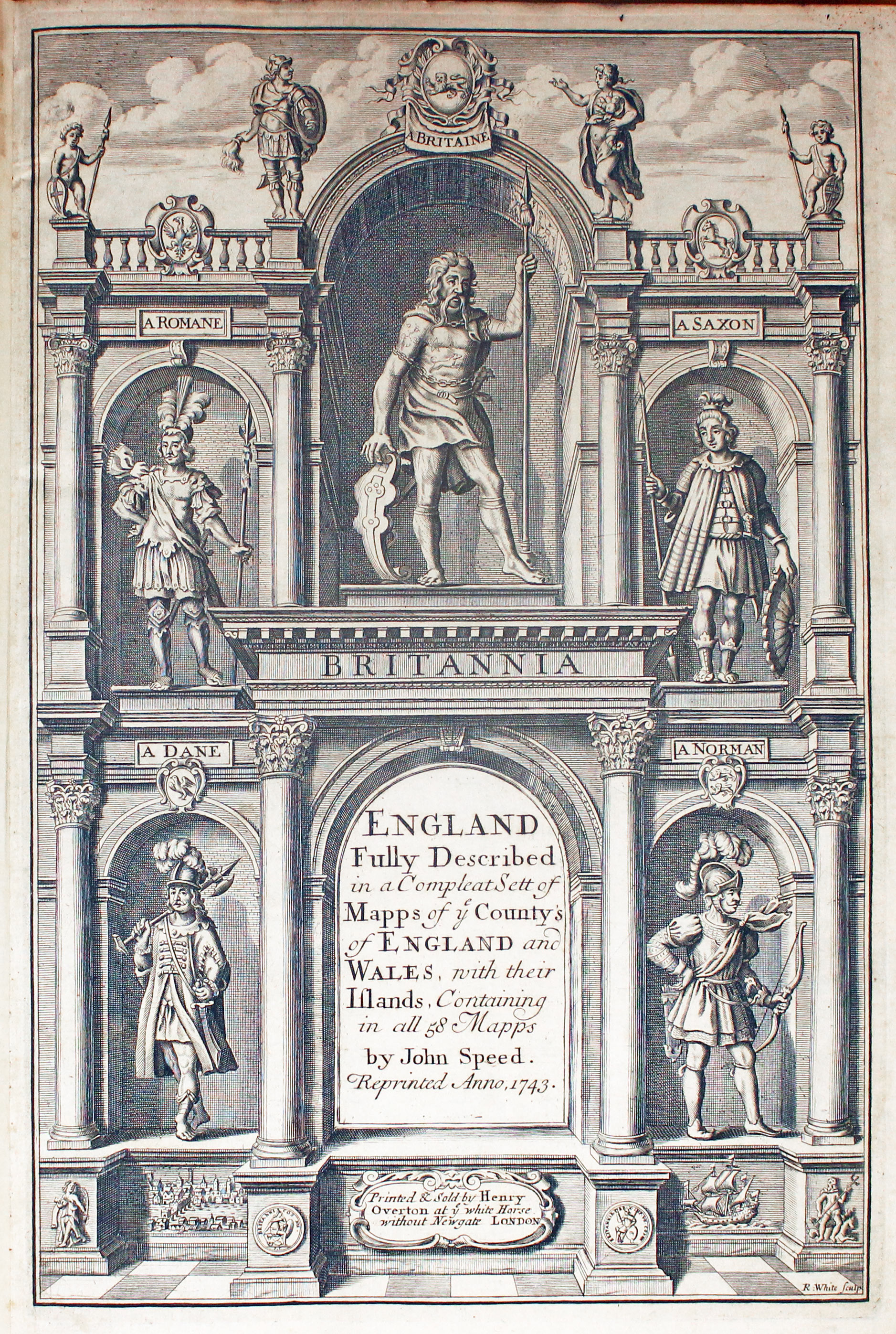 John Speed Theatre Frontispiece 1743 engraved by Robert White  John Speed Theatre Frontispiece 1743 engraved by Robert White