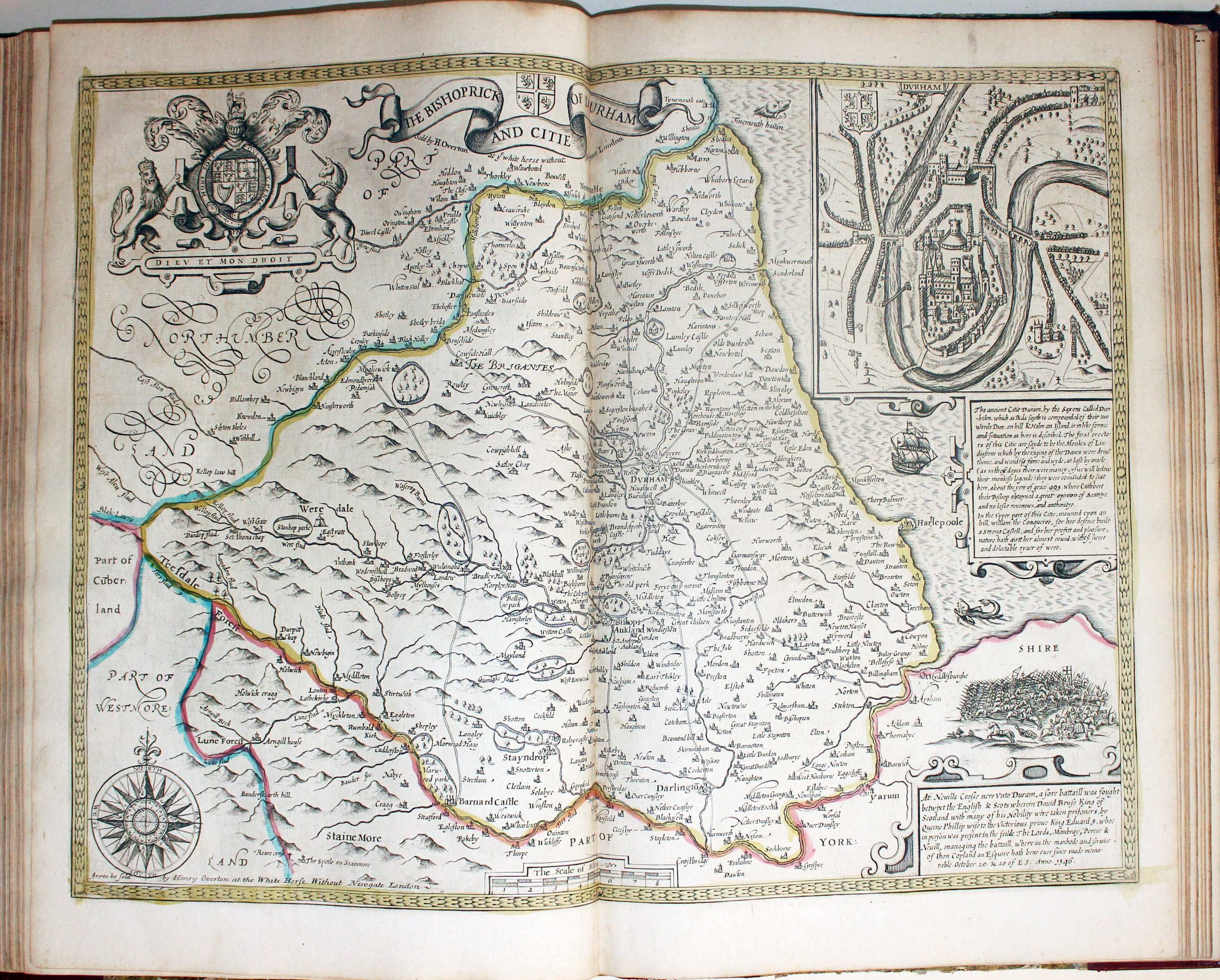 Map of County Durham by John Speed published by Henry Overton 1743  Map of County Durham by John Speed published by Henry Overton 1743