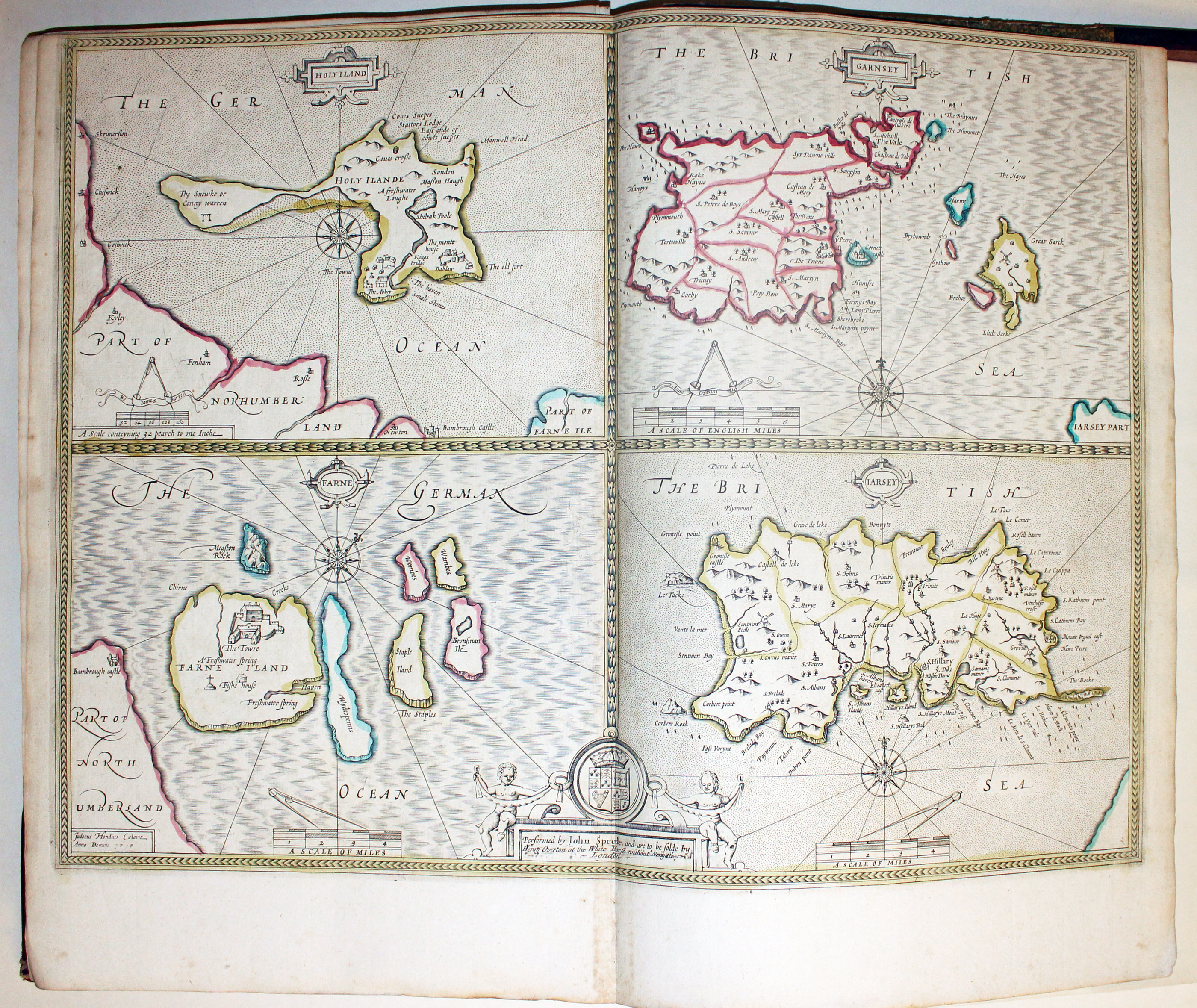 Map of Jersey, Guernsey, Farne and Holly Island by John Speed published by Henry Overton 1743  Map of Jersey, Guernsey, Farne and Holly Island by John Speed published by Henry Overton 1743