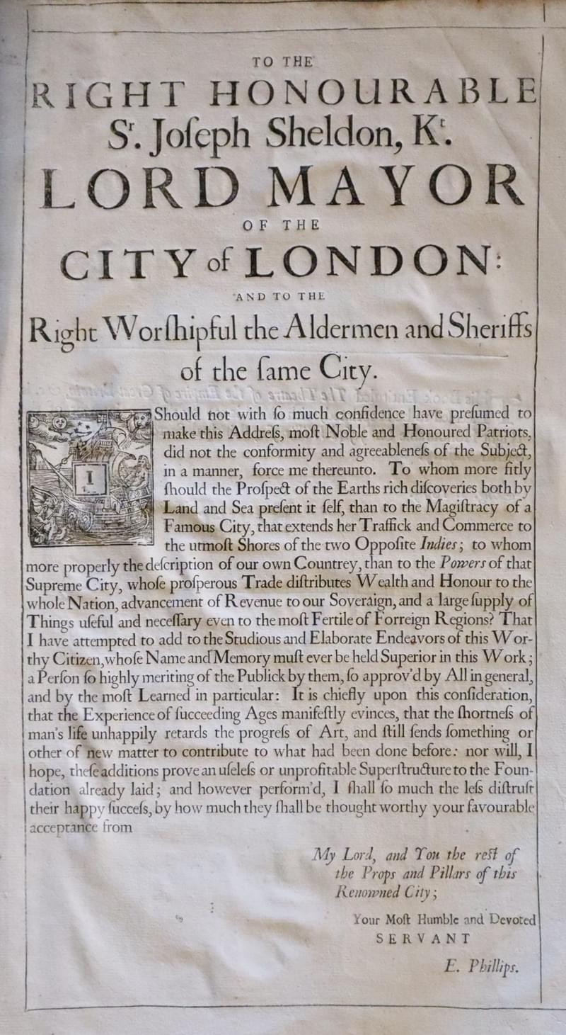 E Phillips dedication to Lord Mayor London 1676
