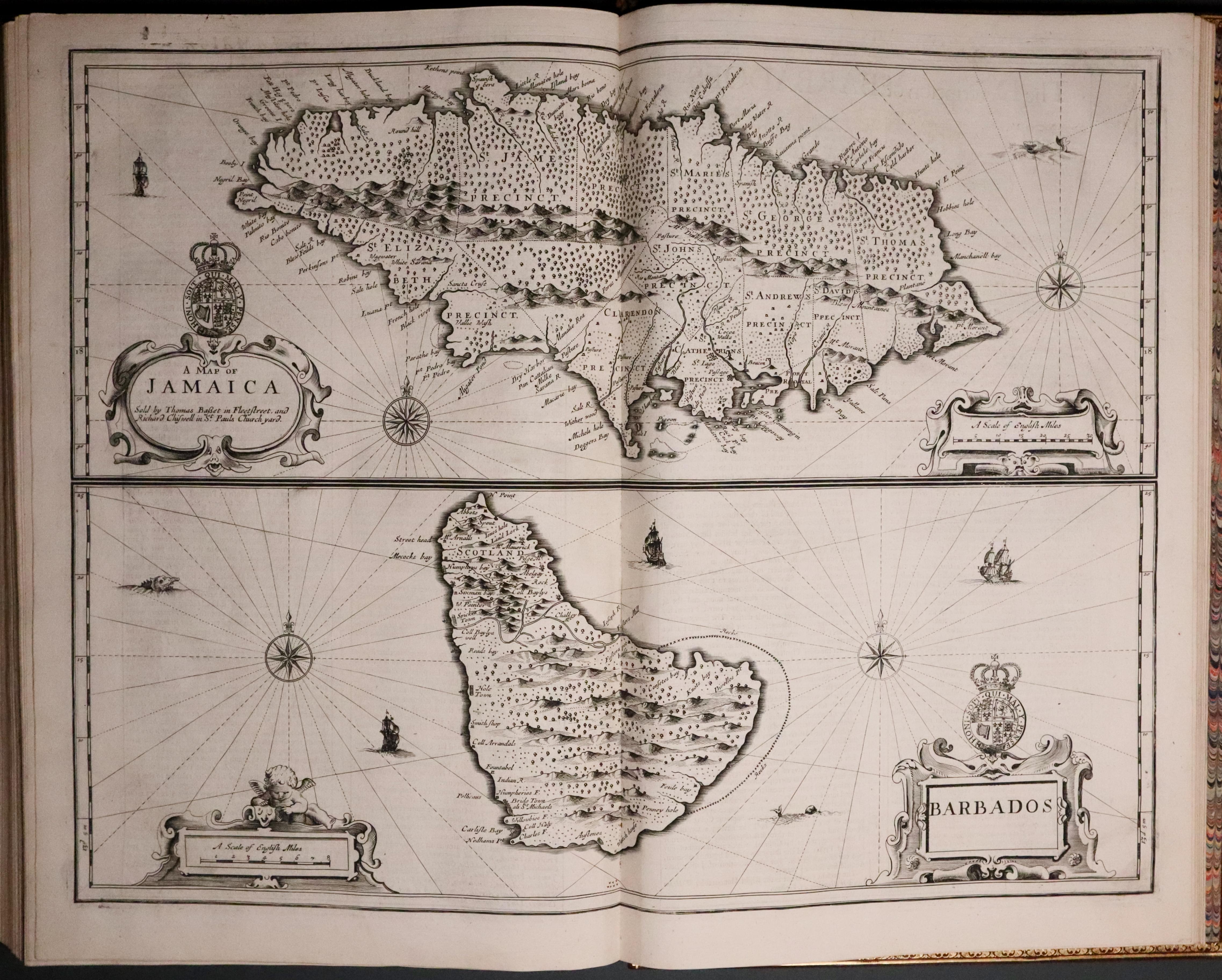 Map of Jamaica and Barbados from John Speed's Prospect of the World 1676  Map of Jamaica and Barbados from John Speed's Prospect of the World 1676