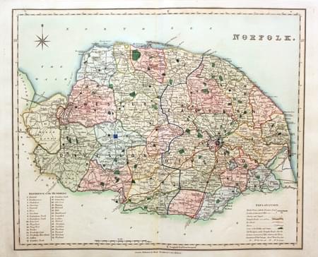 Map of Norfolk by Henry Teesdale 1832