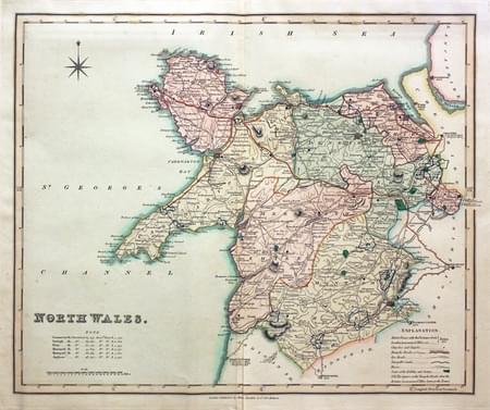 Map of North Wales by Henry Teesdale 1832. Early Hand colouring