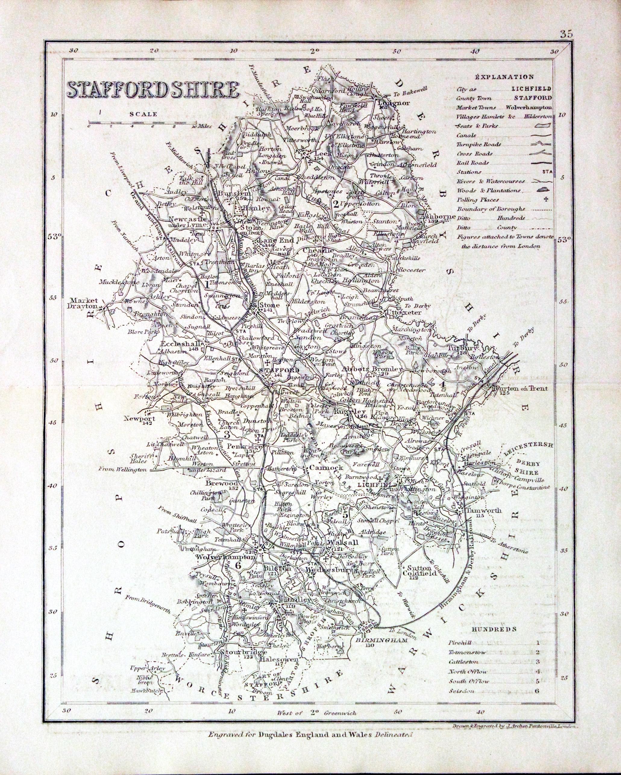 Antique Maps of Staffordshire, England - Richard Nicholson