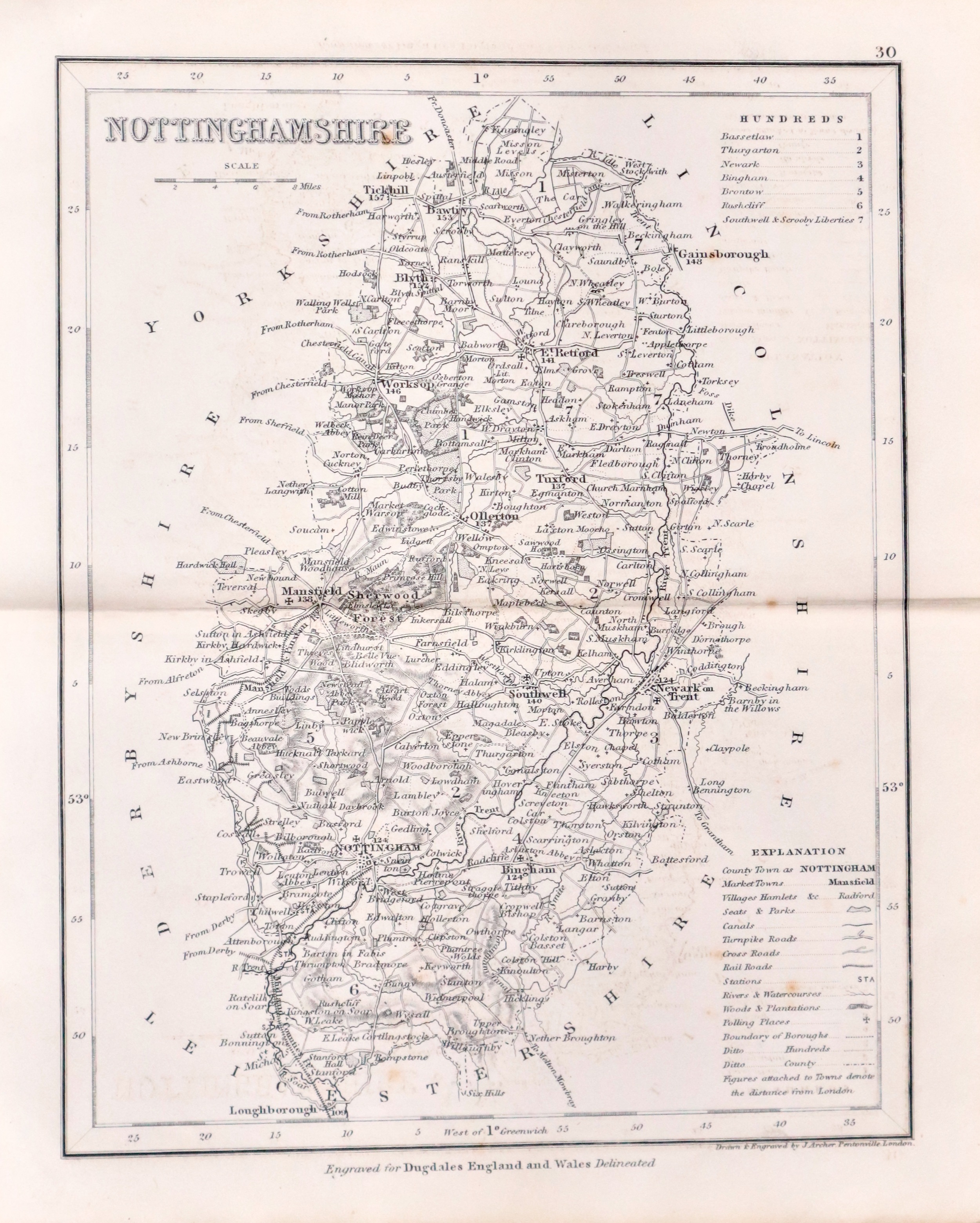 Antique Maps of Nottinghamshire, England - Richard Nicholson