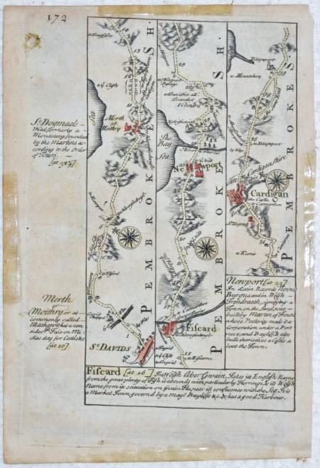 Road map from St. Davids to Cardigan by John Owen and Emanuel Bowen, c.1730