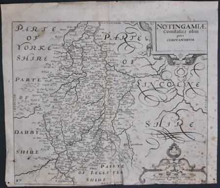 Nottinghamshire Christooher Saxton & William Kip 1636