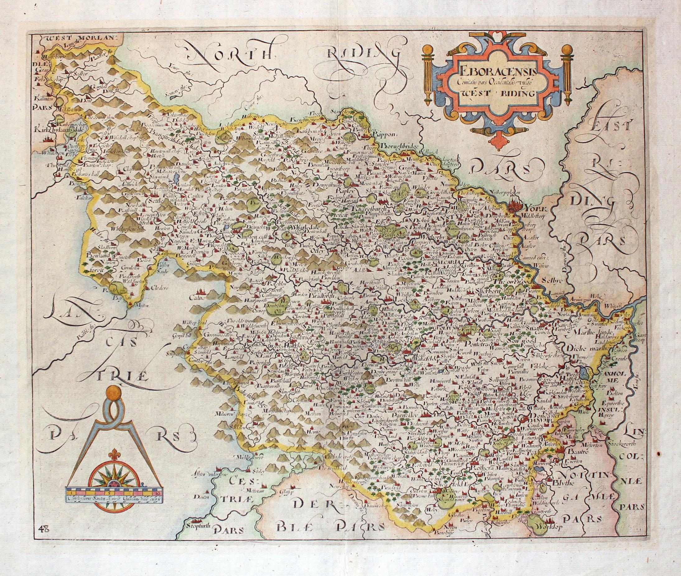 Map of West Riding of Yorkshire by William Hole after Christopher Saxton, 1637