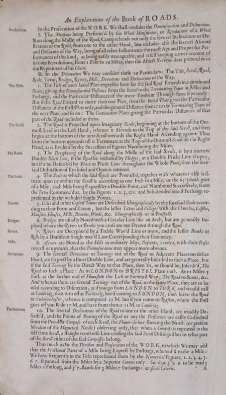 Explanation page two for John Ogilby's Britannia 1698